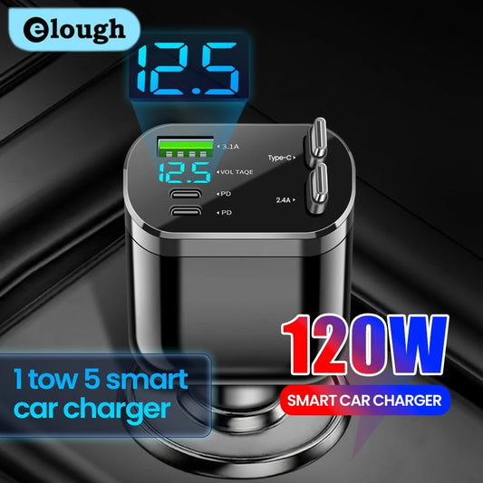 Chargeur Allume-Cigare 120W – Charge Rapide Multi-Ports avec Affichage LED